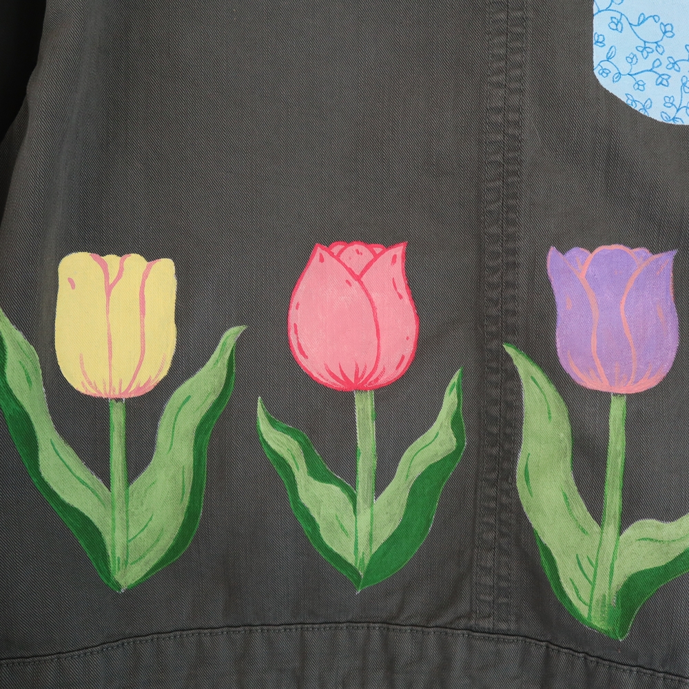 Hand Painted Olive Utility Jacket Rose Goose Patchwork Quilt Star L • XL • 2XL - Picture 7 of 13